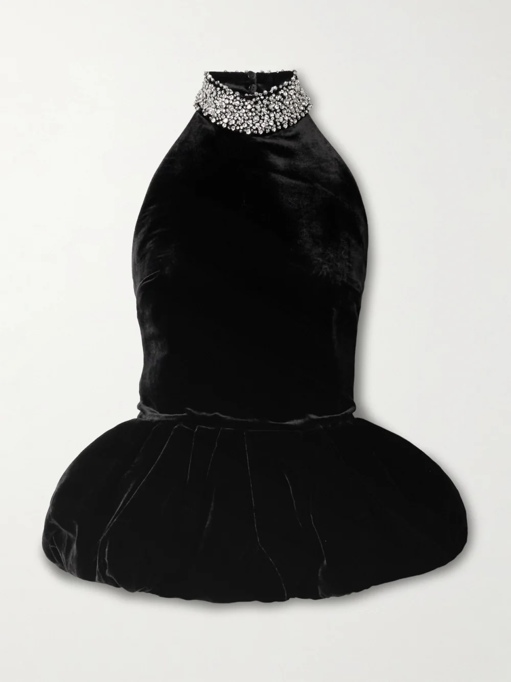 Ilkyaz Ozel Hemingway Crystal-embellished Velvet Peplum Halterneck Top in black