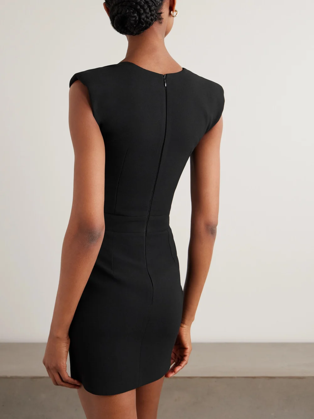 Back view of the Ilkyaz Ozel Isabeau Cutout Gathered Crepe Mini Dress
