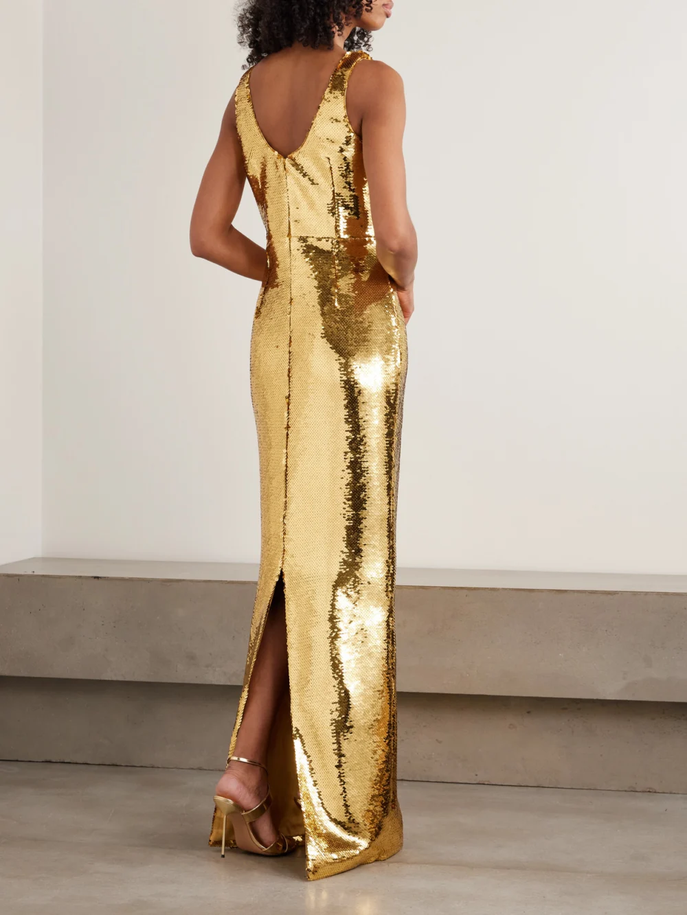 Back view of the Ilkyaz Ozel Manu Sequin-embellished Satin Gown