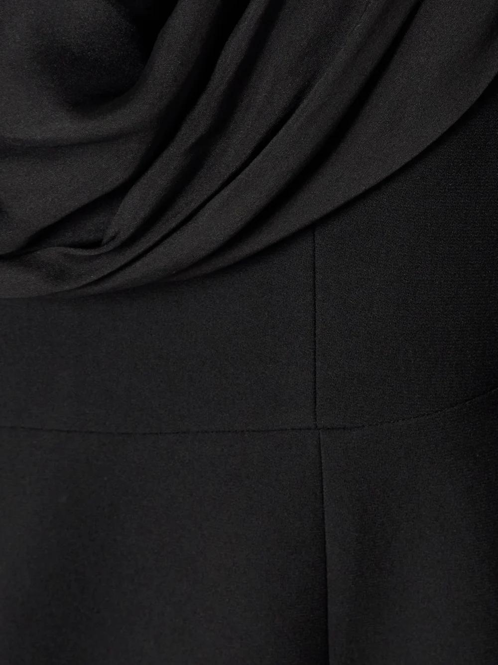 Close-up detail of the Ilkyaz Ozel Morticia Bow-detailed Draped Silk Voile-trimmed Cady Gown