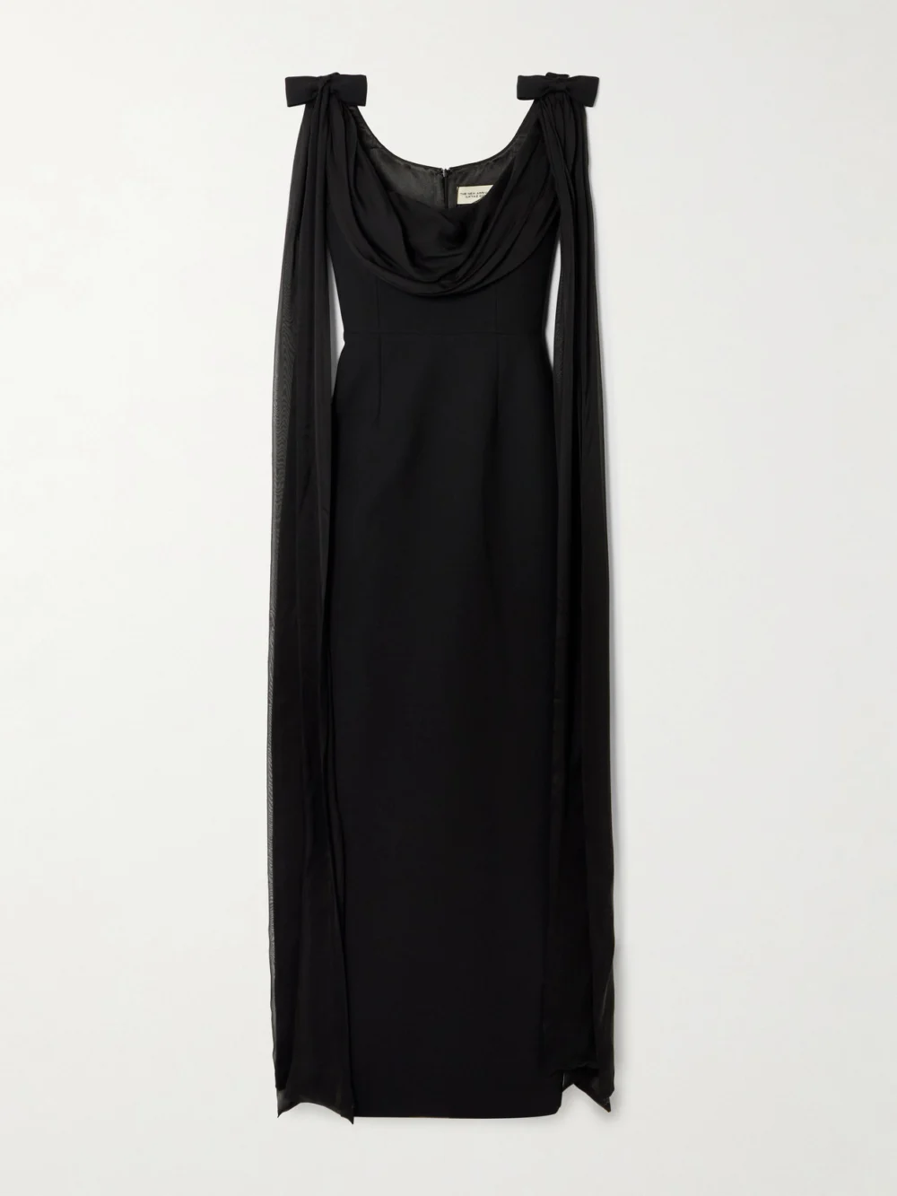 Ilkyaz Ozel Morticia Bow-detailed Draped Silk Voile-trimmed Cady Gown in black