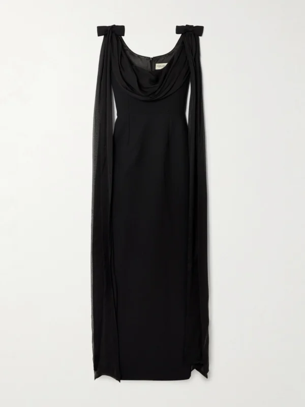 Ilkyaz Ozel Morticia Bow-detailed Draped Silk Voile-trimmed Cady Gown