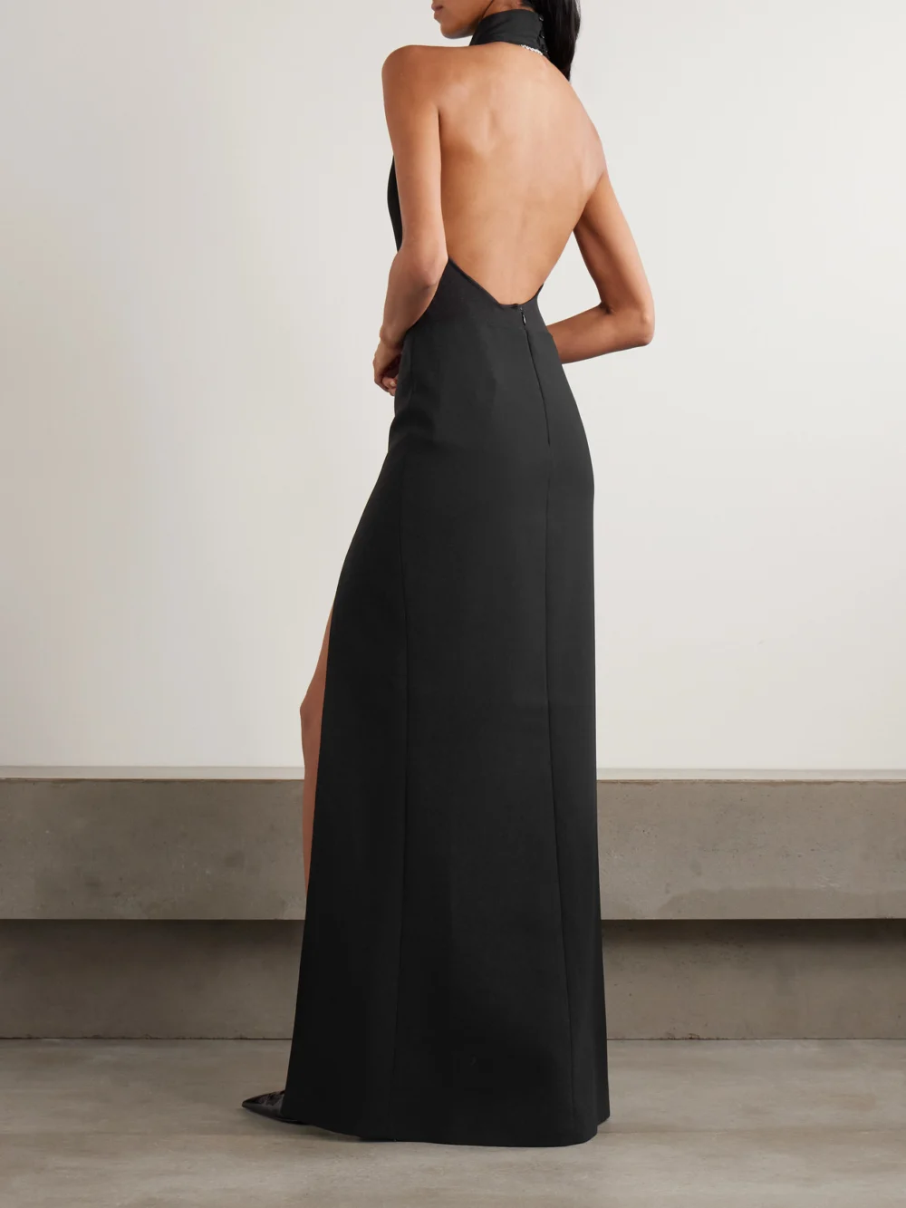 Back view of the Ilkyaz Ozel Nina Jersey Halterneck Gown