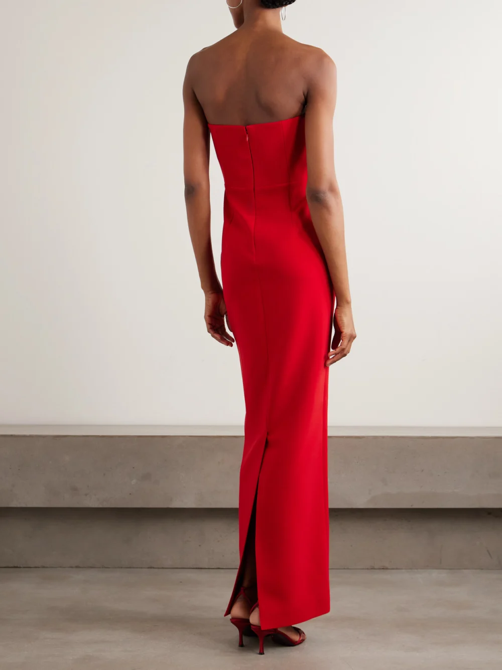 Back view of the Ilkyaz Ozel Noa Strapless Bow-embellished Crepe Gown