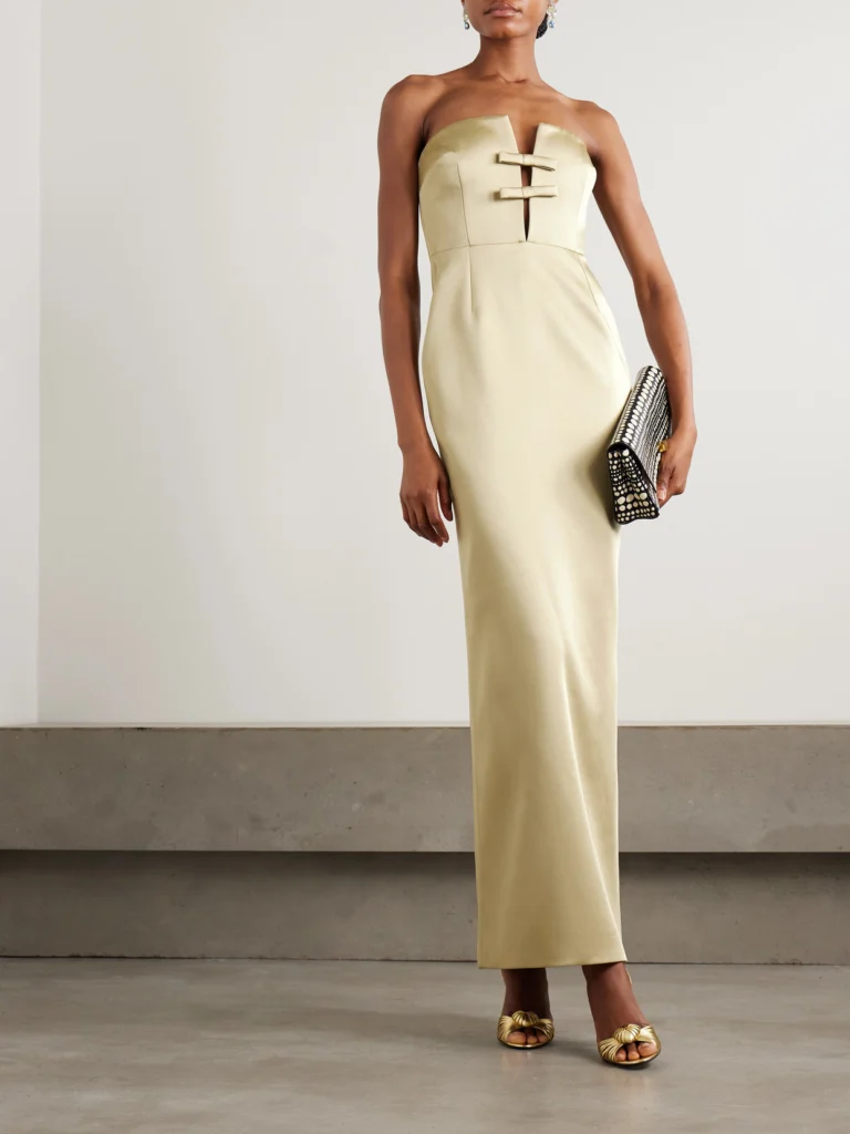 Ilkyaz Ozel Noa Strapless Bow-embellished Satin Gown