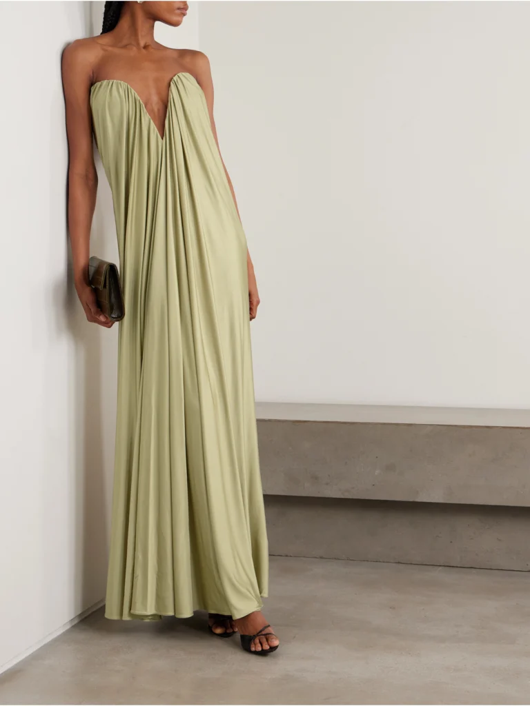 Ilkyaz Ozel Olivienne Strapless Pleated Satin Gown