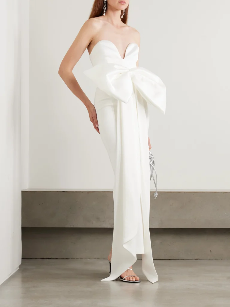 Ilkyaz Ozel Peggy Strapless Bow-detailed Satin Gown