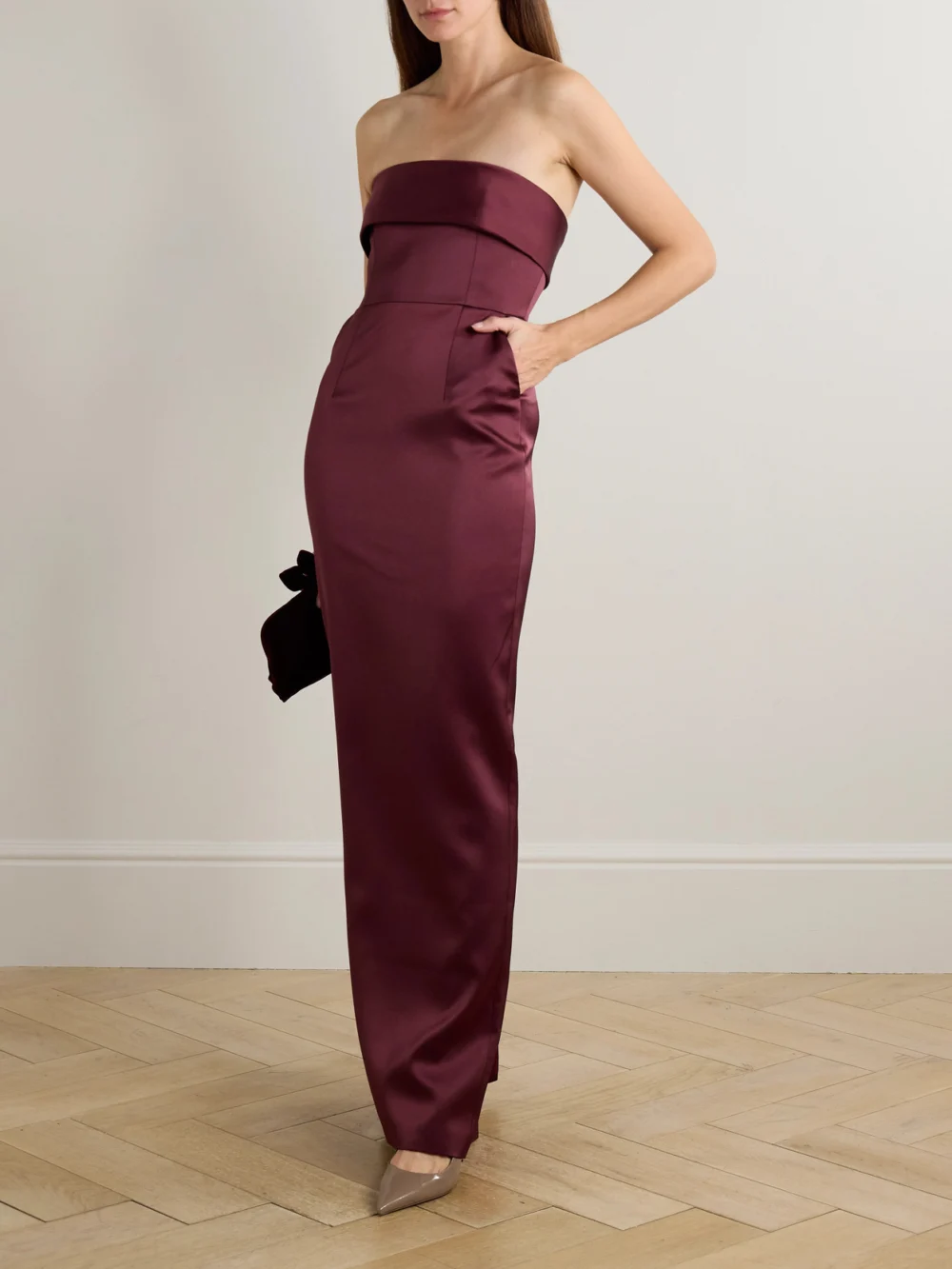 Ilkyaz Ozel Rhea Strapless Duchesse-satin Gown, worn by a model