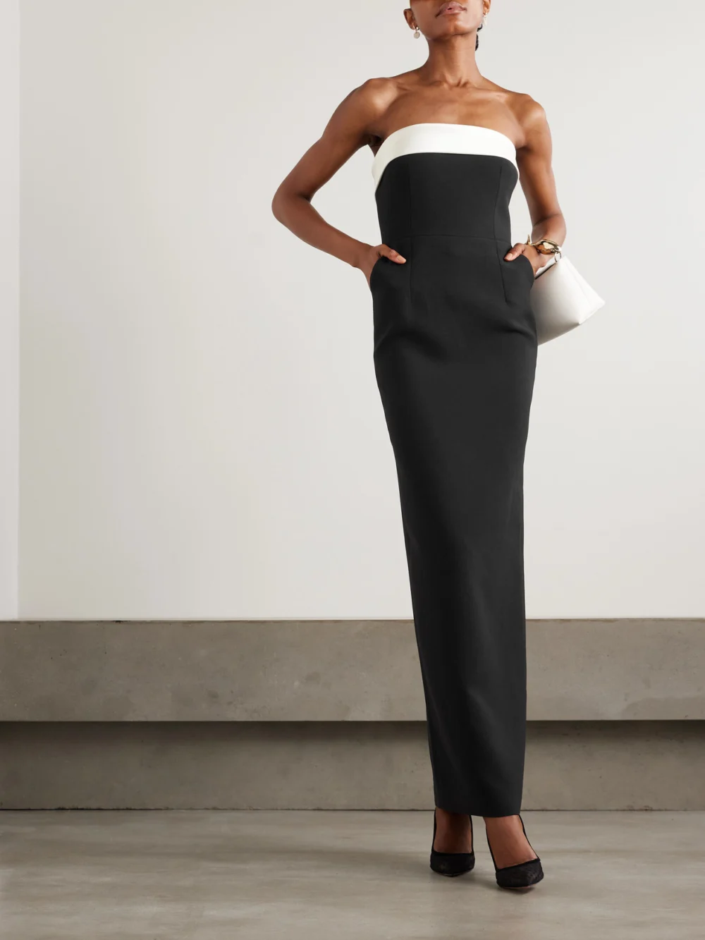 Ilkyaz Ozel Rhea Strapless Satin-trimmed Crepe Gown, worn by a model