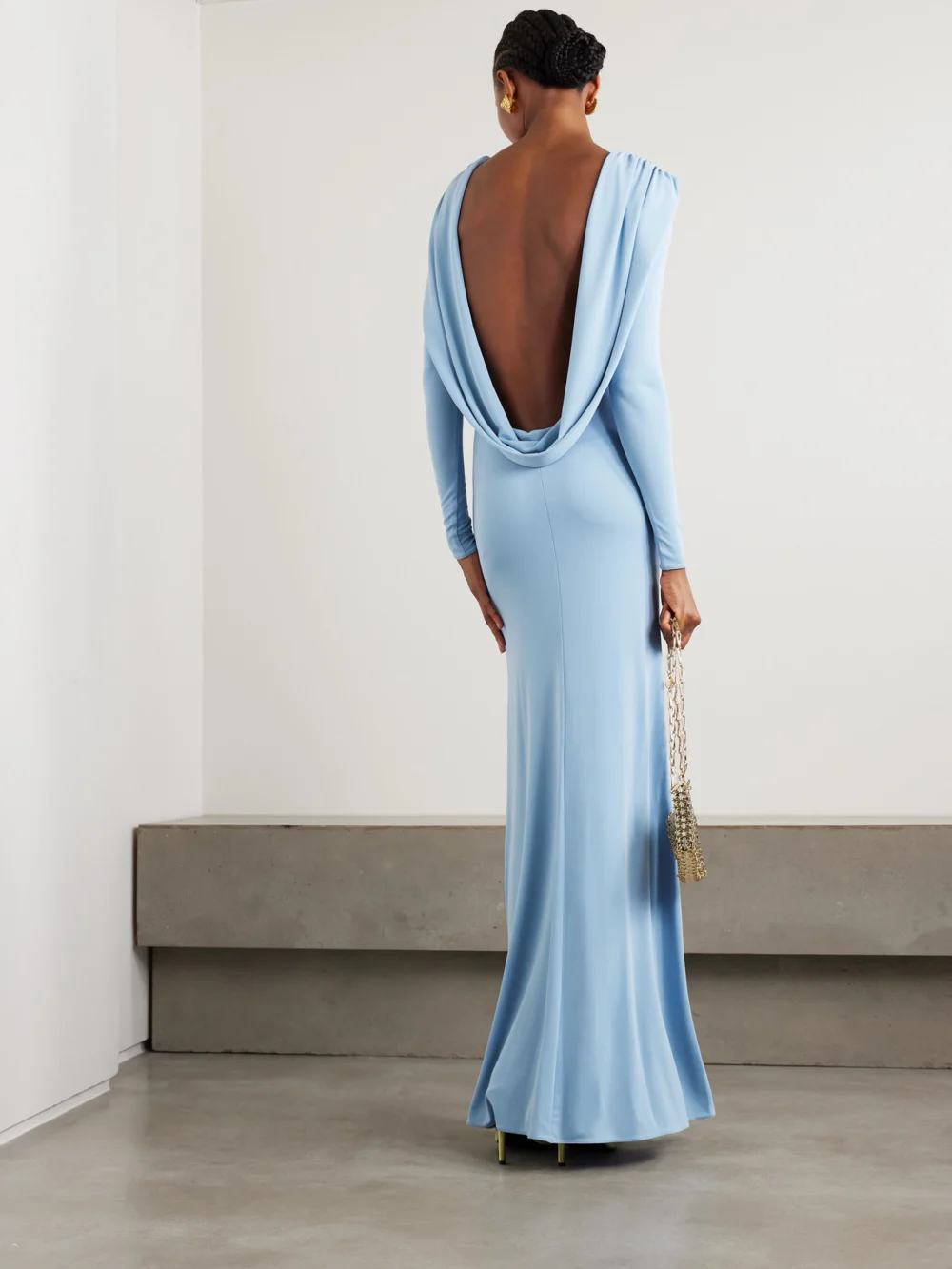 Ilkyaz Ozel Roisin Open-back Draped Stretch-jersey Gown, worn by a model