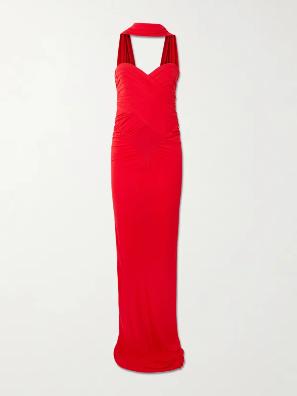 Ilkyaz Ozel Samsara Gathered Jersey Halterneck Gown