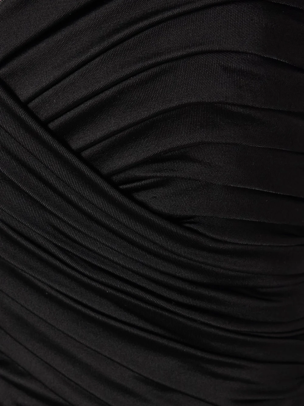 Close-up detail of the Ilkyaz Ozel Samsara Strapless Gathered Stretch-satin Gown