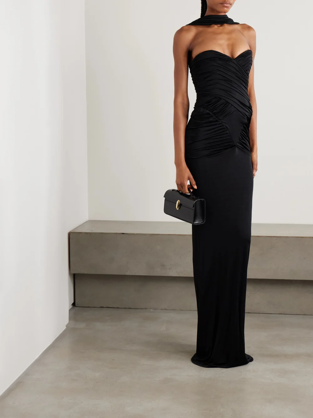 Ilkyaz Ozel Samsara Strapless Gathered Stretch-satin Gown, worn by a model