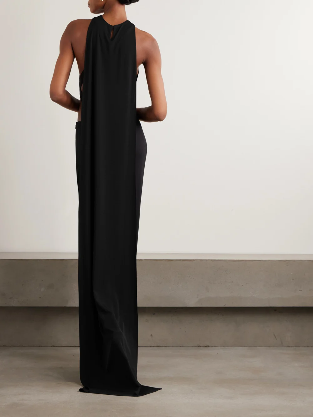 Back view of the Ilkyaz Ozel Yoko Cutout Crepe Halterneck Gown