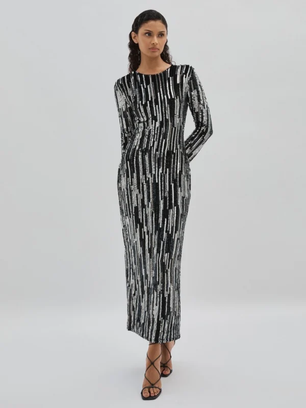 Ilta Ilta Women's Black & Silver Sequin Halter Neck Dress