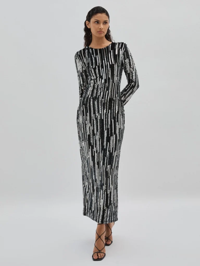 Ilta Ilta Women's Black & Silver Sequin Halter Neck Dress