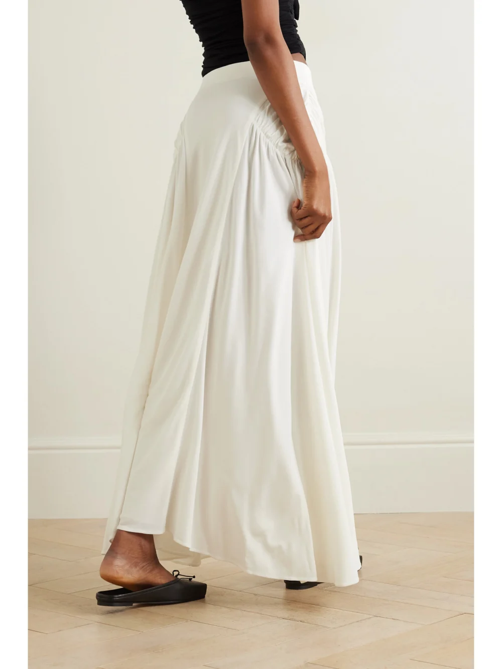 Back view of the Interior Andre Asymmetric Paneled Stretch-jersey Maxi Skirt