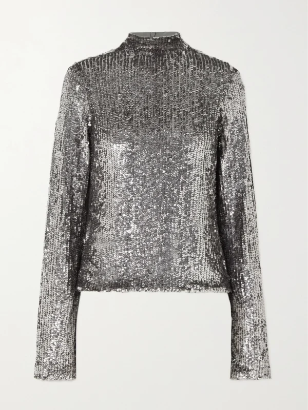 Interior Frances Sequined Stretch-tulle Top