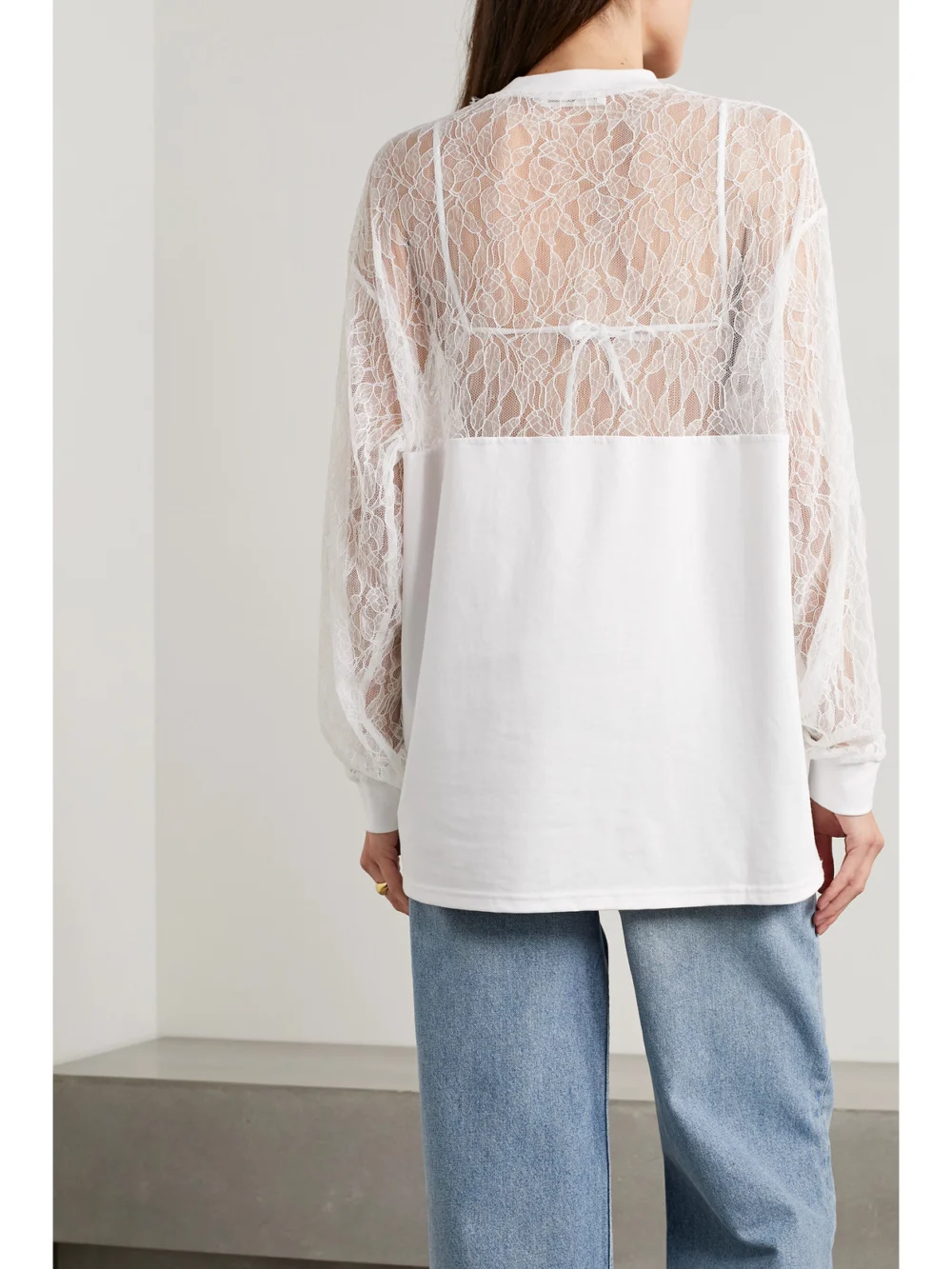 Back view of the Interior The Bobbi Cotton-jersey and Lace Top