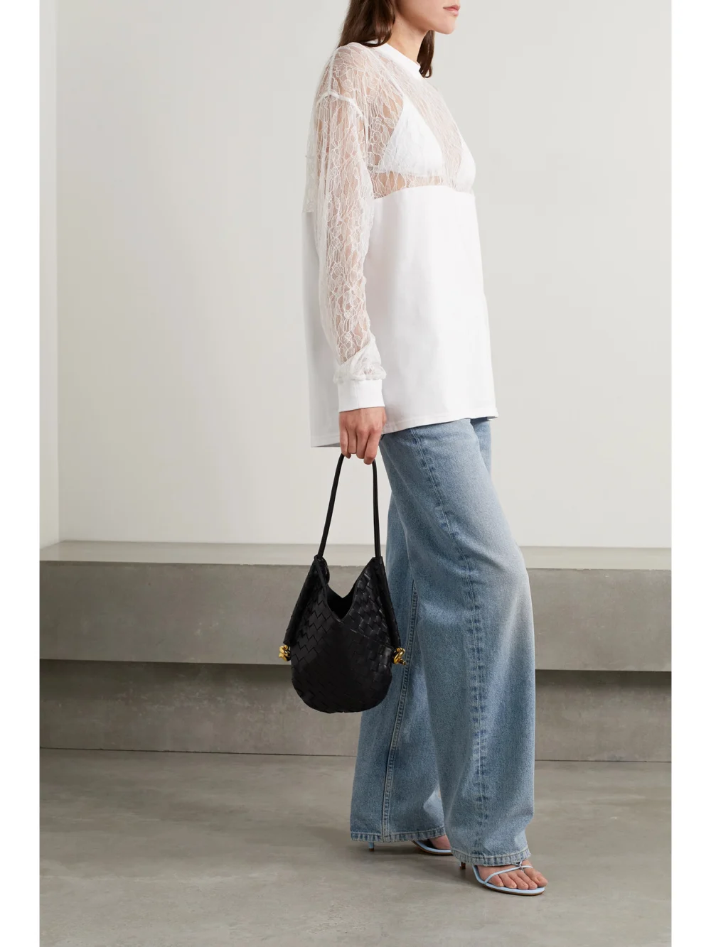 Interior The Bobbi Cotton-jersey and Lace Top, worn by a model