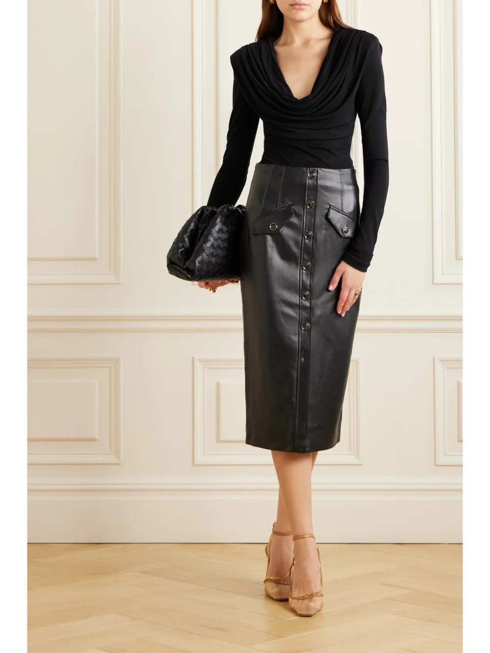 Interior The Carla Draped Jersey Top, worn by a model