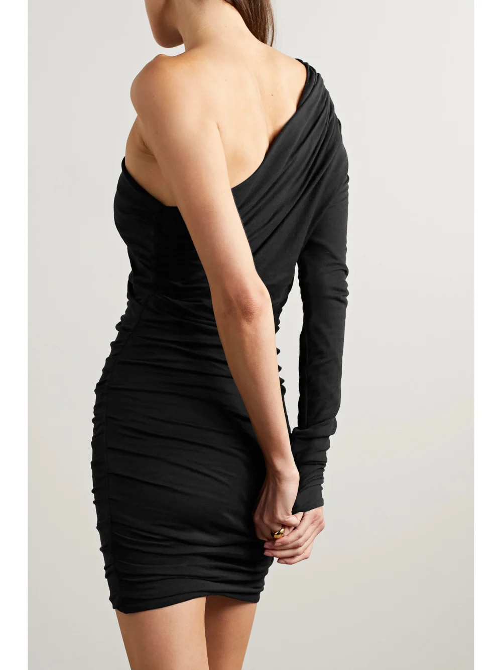 Back view of the Interior The Laney One-sleeve Ruched Cotton-jersey Mini Dress