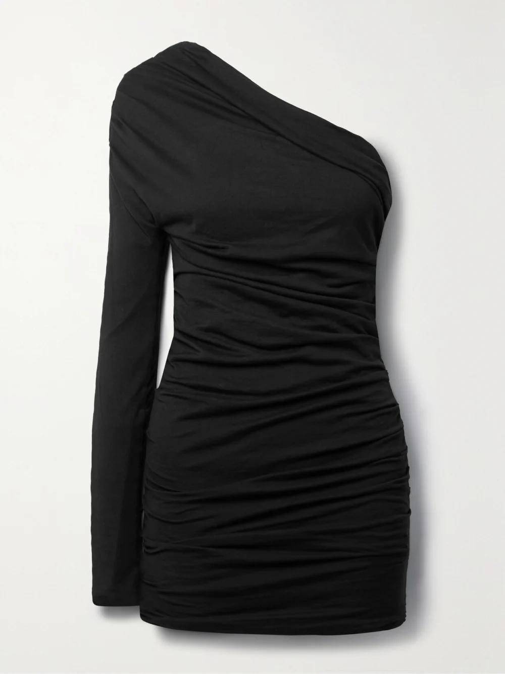Interior The Laney One-sleeve Ruched Cotton-jersey Mini Dress in black
