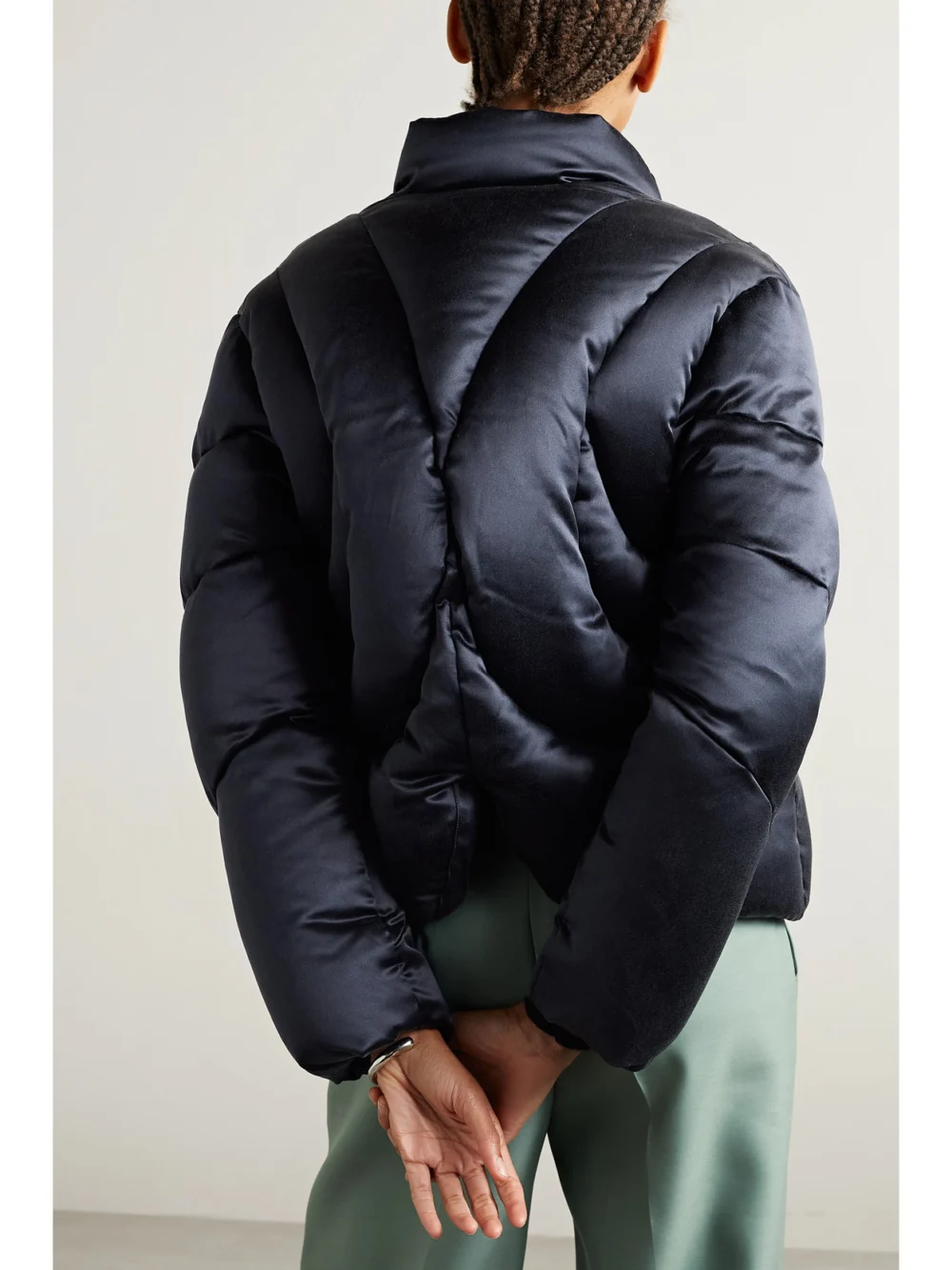 Back view of the Interior The Mira Quilted Silk-satin Down Jacket