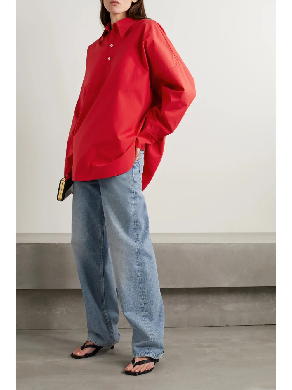 Interior The Regatta Oversized Cotton-poplin Shirt, worn by a model