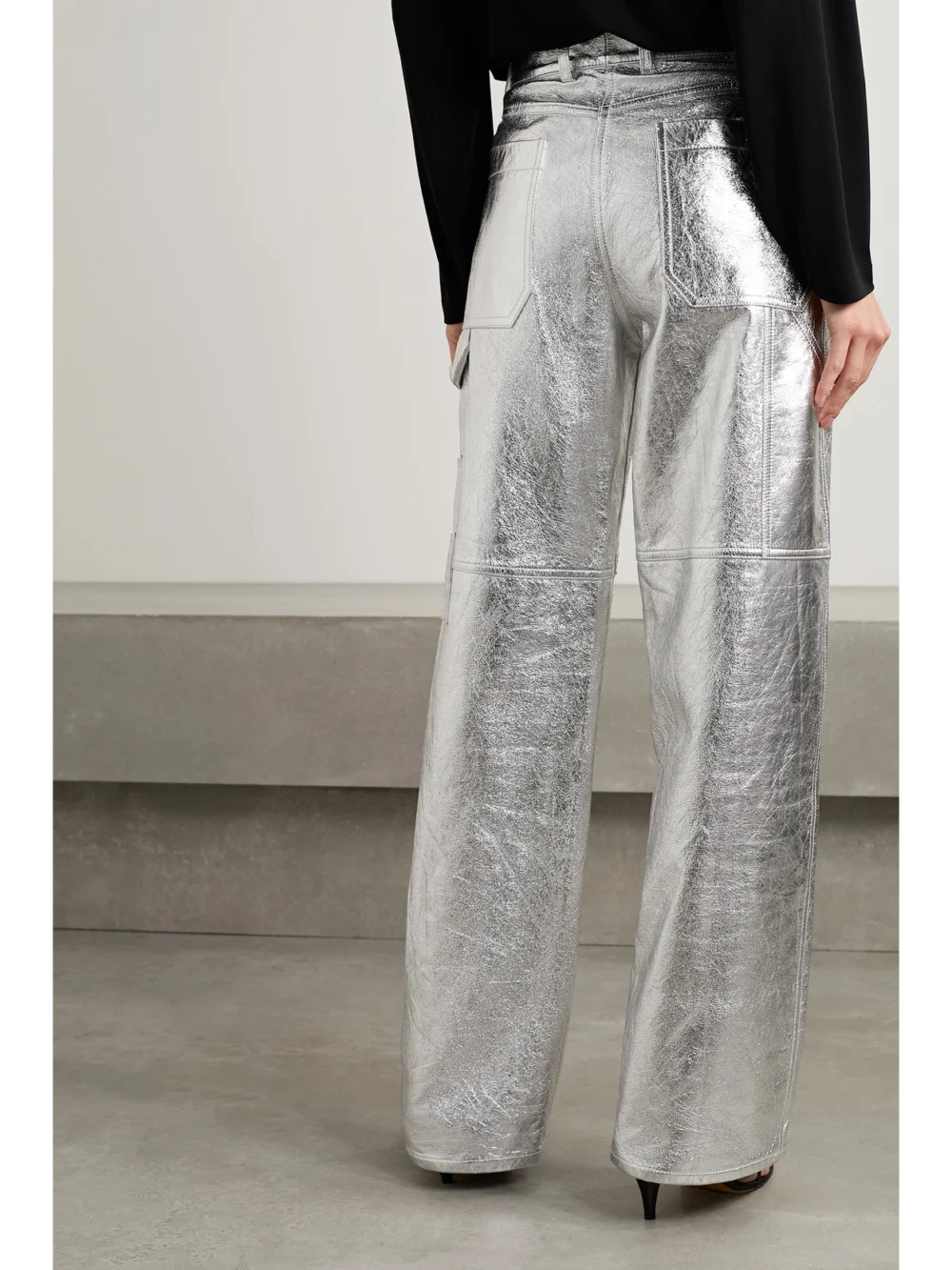 Back view of the Interior The Sterling Metallic Coated-cotton Straight-leg Pants