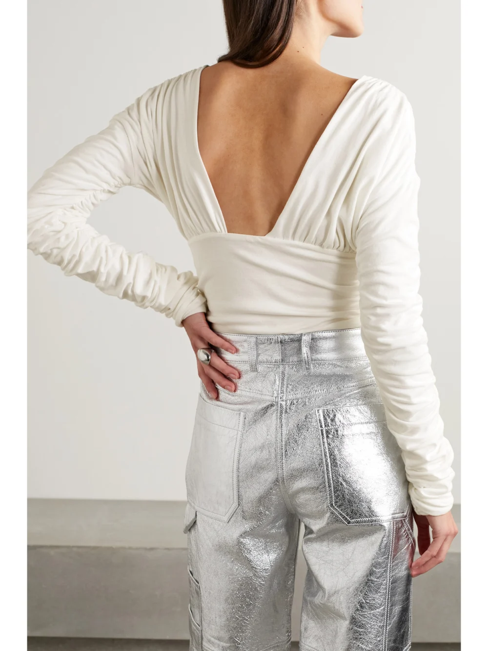 Back view of the Interior The Vera Ruched Cotton-jersey Top