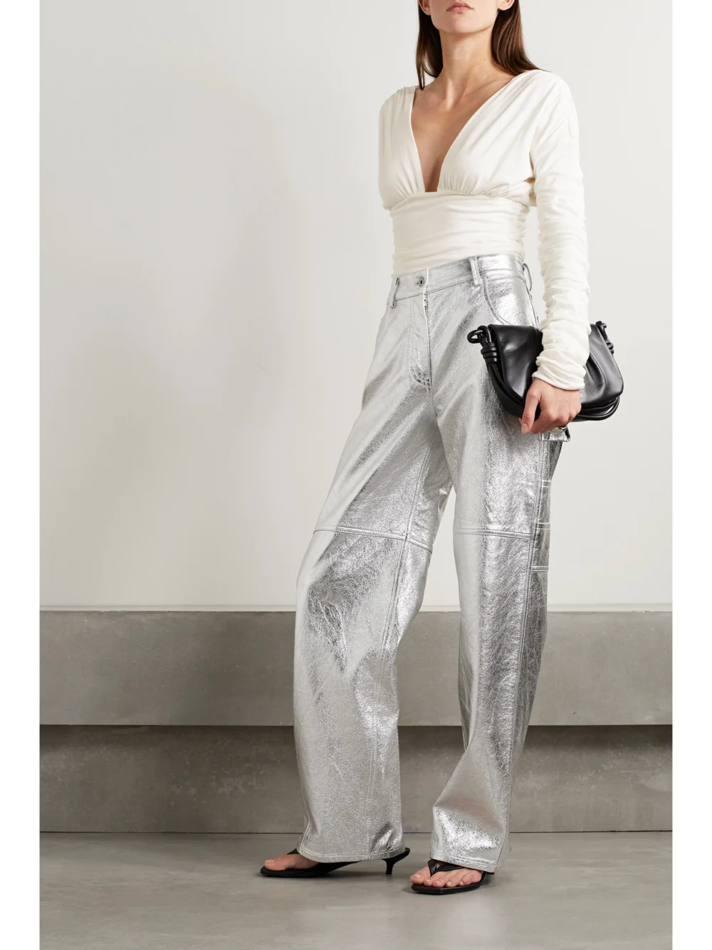 Interior The Vera Ruched Cotton-jersey Top, worn by a model