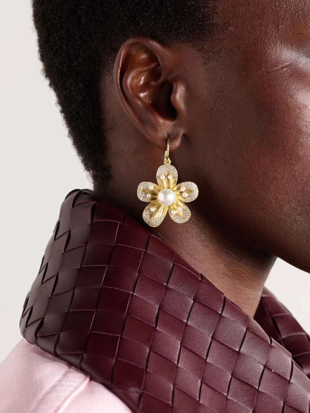 Irene Neuwirth Blossom 18-karat Gold, Pearl and Diamond Earrings, styled view