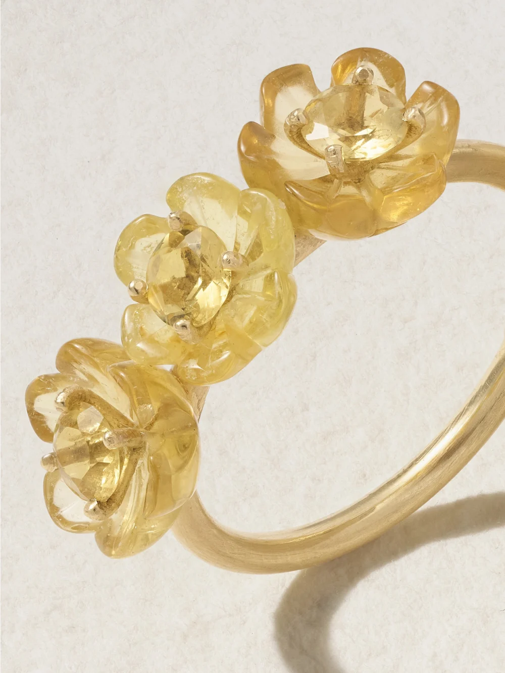 Close-up detail of the Irene Neuwirth Botanical 18-karat Gold Beryl Ring