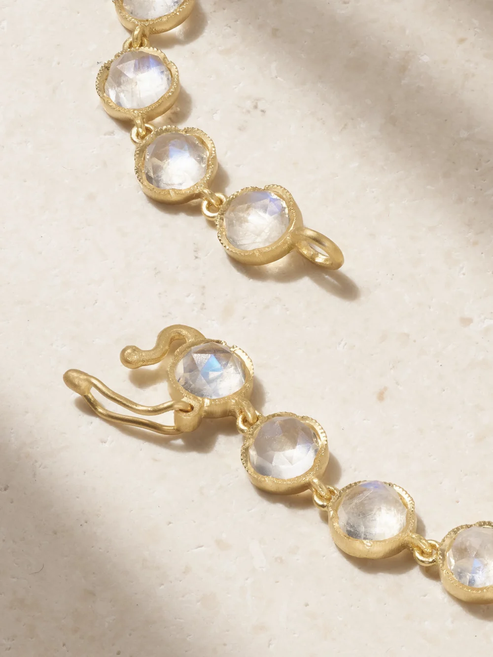 Close-up detail of the Irene Neuwirth Classic 18-karat Gold Moonstone Bracelet