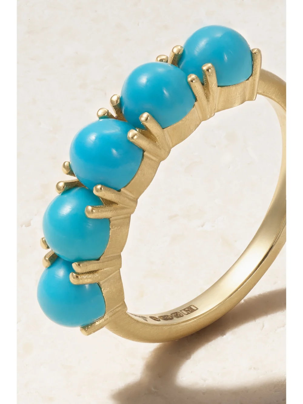 Close-up detail of the Irene Neuwirth Classic 18-karat Gold Turquoise Ring