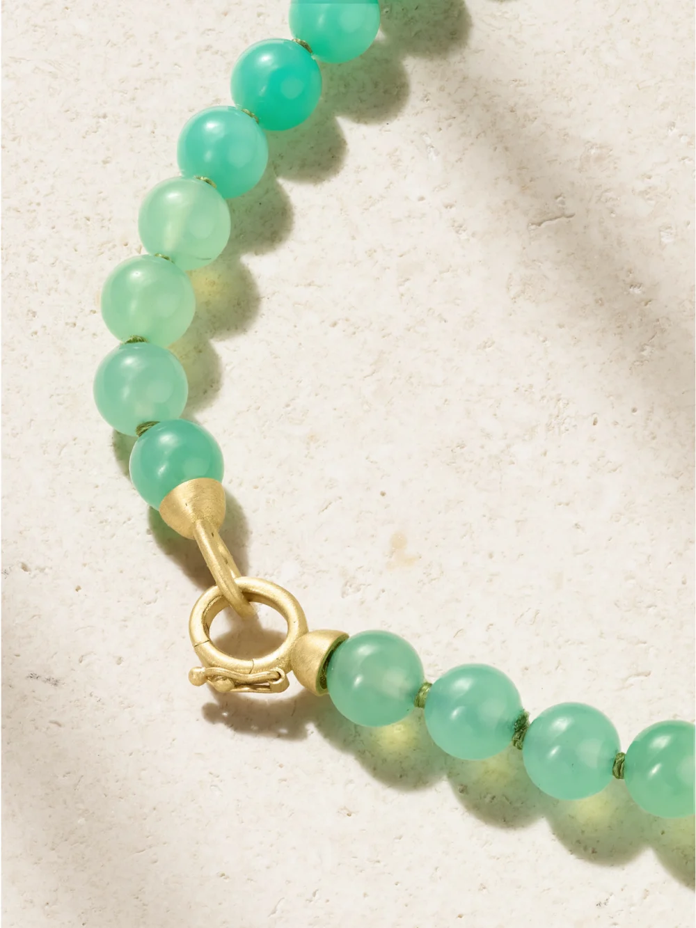 Back view of the Irene Neuwirth Gumball Tassel 18-karat Gold Chrysoprase Necklace