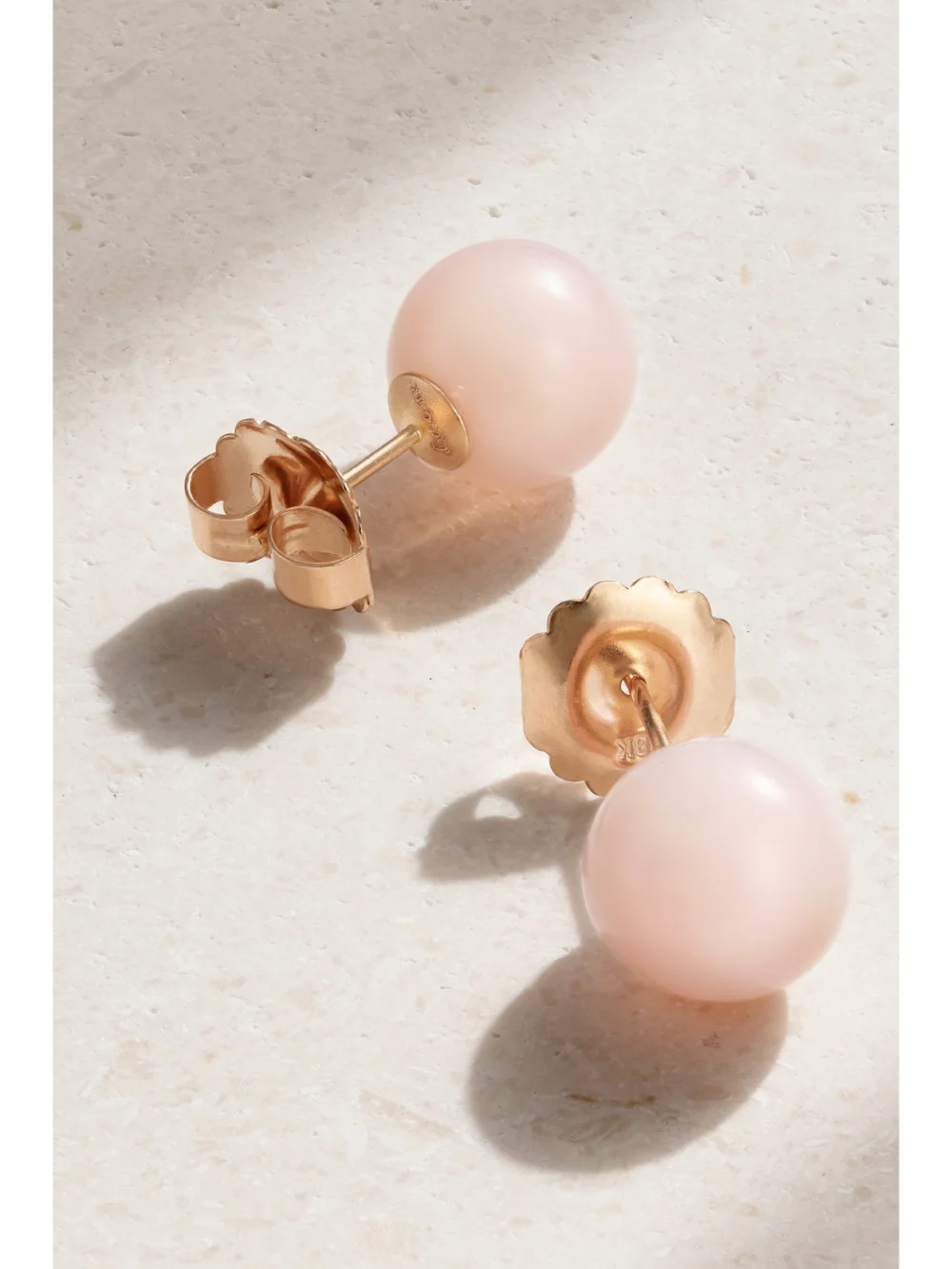 Back view of the Irene Neuwirth Large Gumball 18-karat Rose Gold Opal Earrings