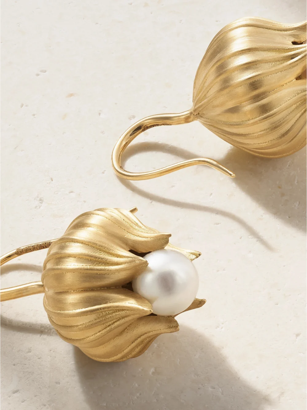 Back view of the Irene Neuwirth Lily of the Valley 18-karat Gold Pearl Earrings
