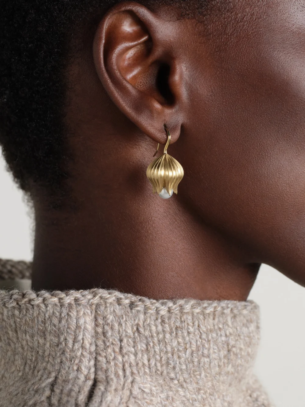 Irene Neuwirth Lily of the Valley 18-karat Gold Pearl Earrings, styled view