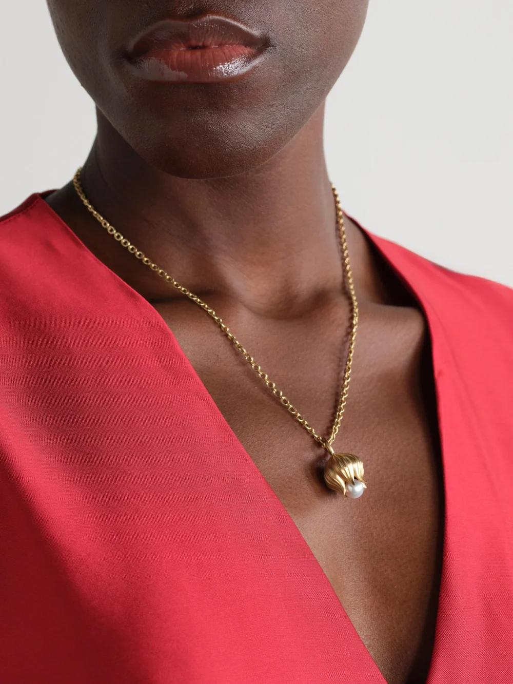 Irene Neuwirth Lily of the Valley Blossom 18-karat Gold Pearl Necklace, styled view