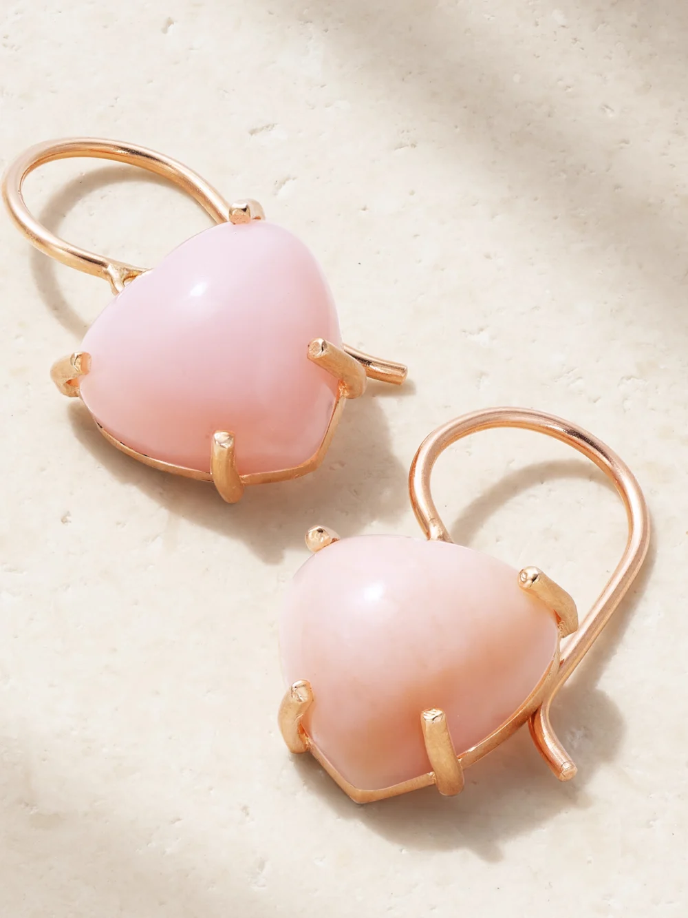 Close-up detail of the Irene Neuwirth Love 18-karat Rose Gold Opal Earrings