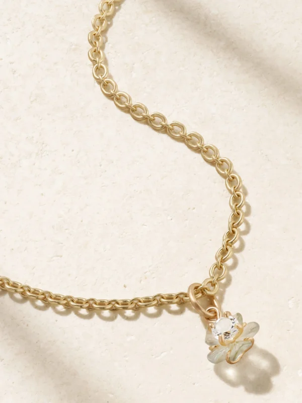 Irene Neuwirth Tropical Flower 18-karat Gold Aquamarine Necklace