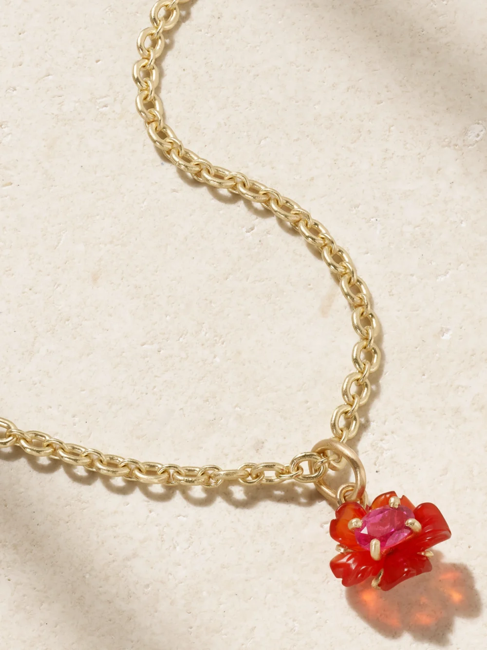 Irene Neuwirth Tropical Flower 18-karat Gold, Fire Opal and Rubellite Necklace