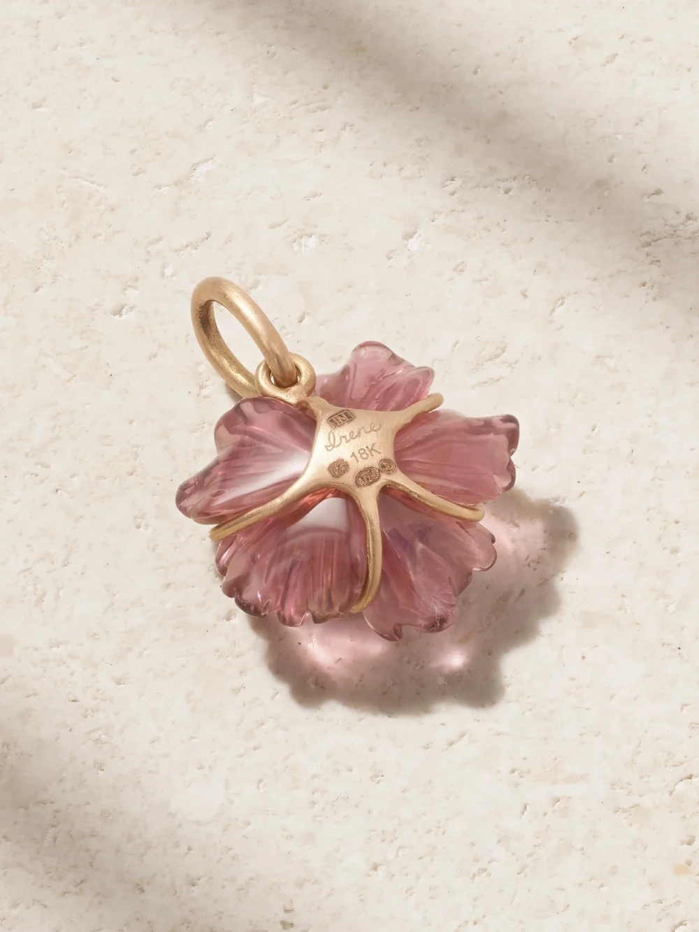 Back view of the Irene Neuwirth Tropical Flower 18-karat Rose Gold, Tourmaline and Sapphire Pendant
