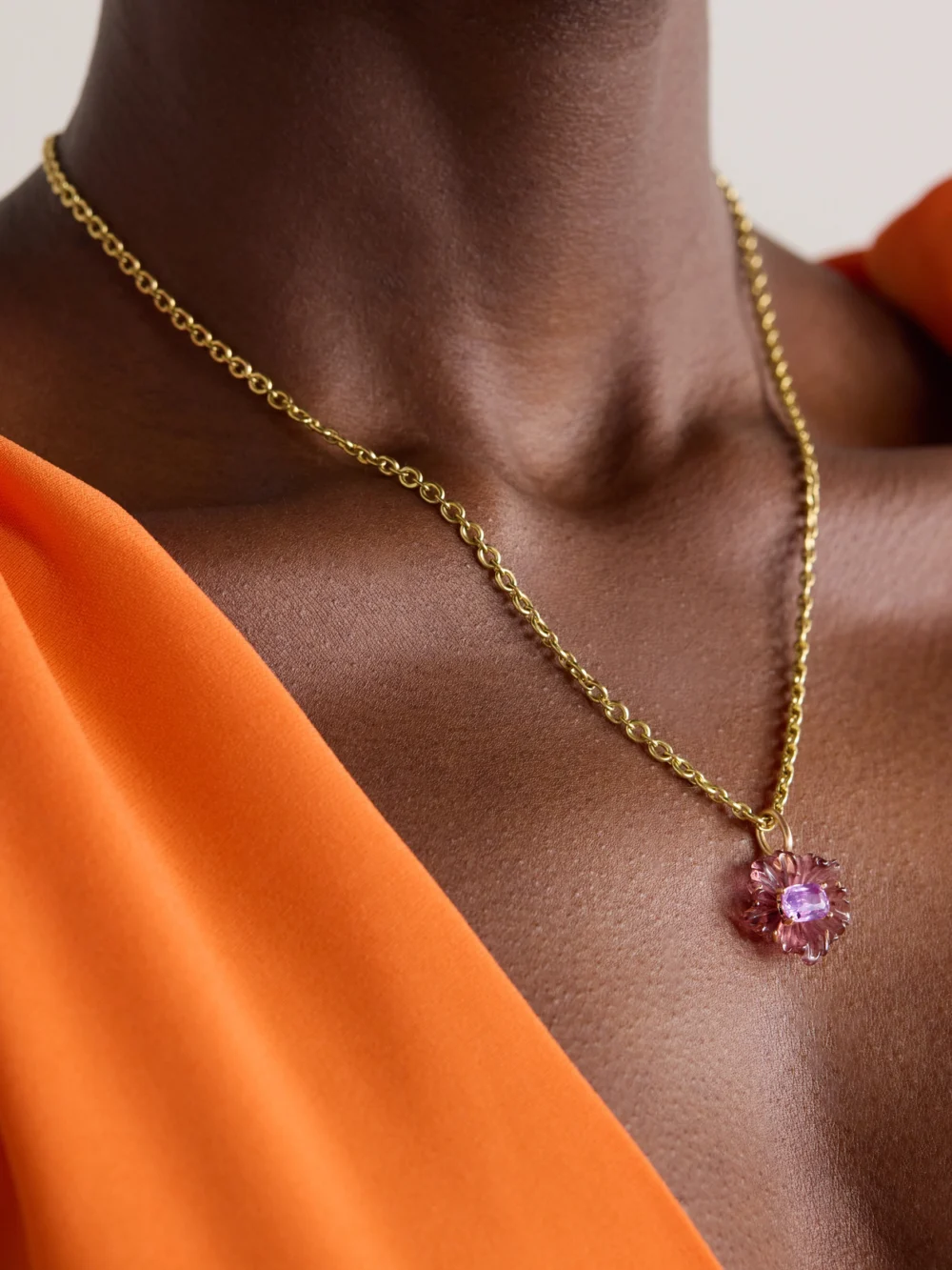Irene Neuwirth Tropical Flower 18-karat Rose Gold, Tourmaline and Sapphire Pendant, styled view
