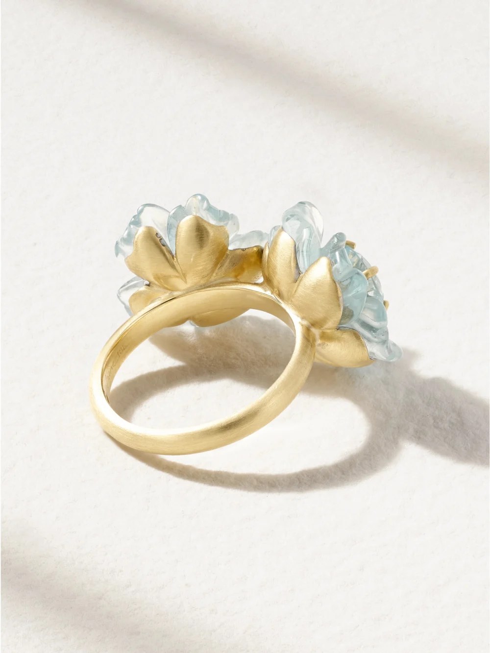 Back view of the Irene Neuwirth Tropical Flower Duet 18-karat Gold Aquamarine Ring