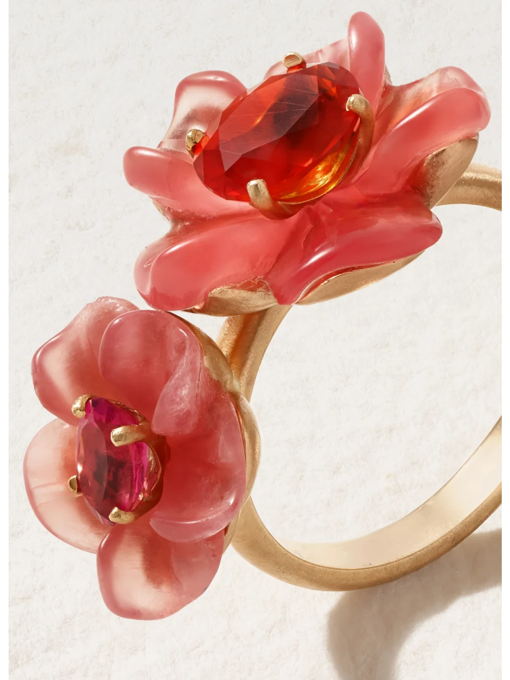 Close-up detail of the Irene Neuwirth Tropical Flower Duet 18-karat Rose Gold Multi-stone Ring