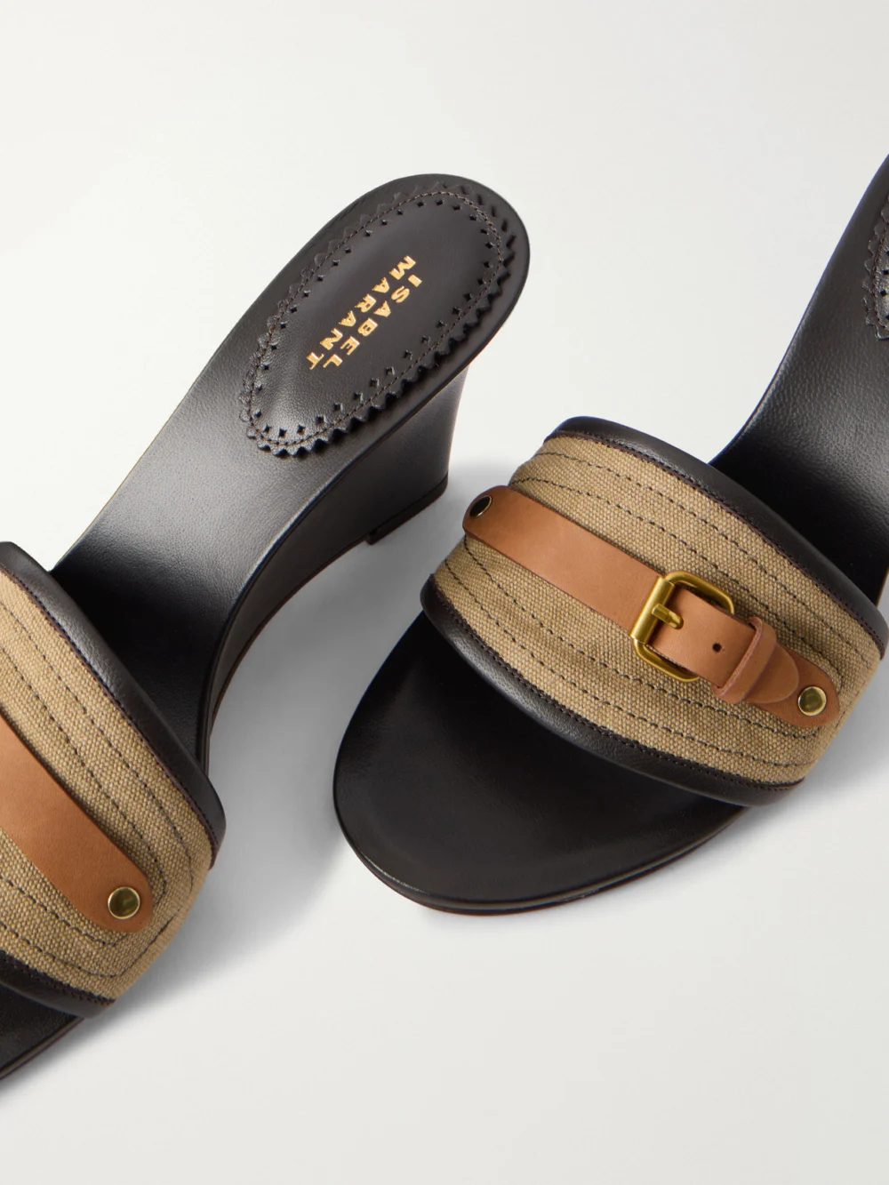 Close-up detail of the Isabel Marant Abryel Buckled Canvas and Leather Sandals
