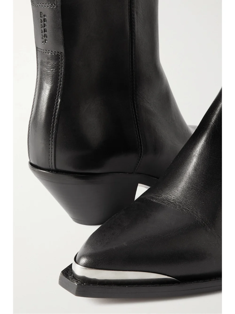 Close-up detail of the Isabel Marant Adnae Embellished Leather Ankle Boots